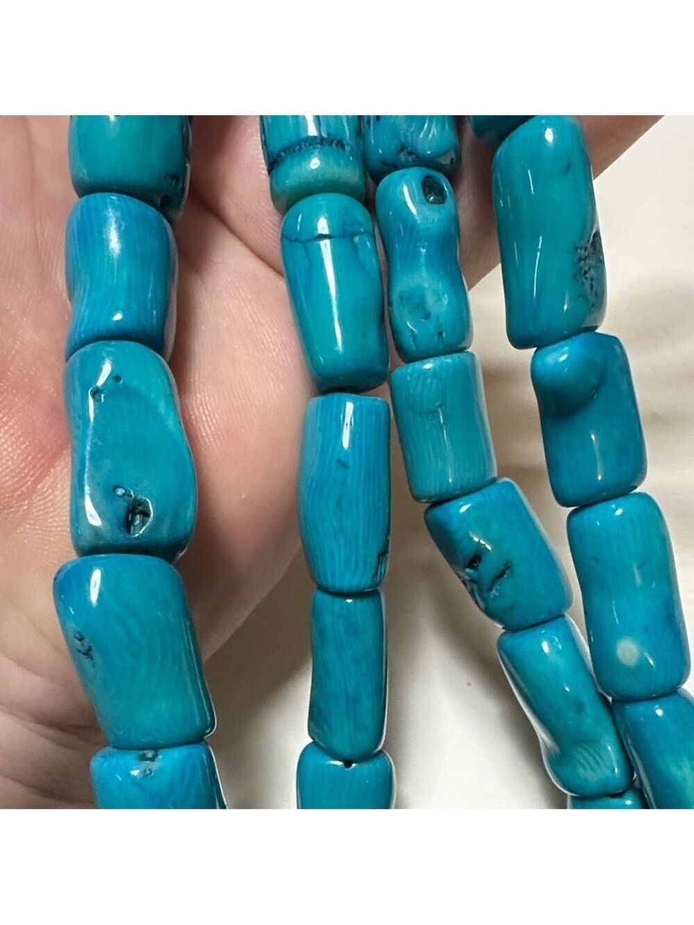 Blue Dyed Coral Studio Barse (Turquoise color) Necklace with Bead - Picture 6 of 13